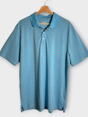 Brooks Brothers Polo Shirt Mens XL Blue Stripe Golf Performance